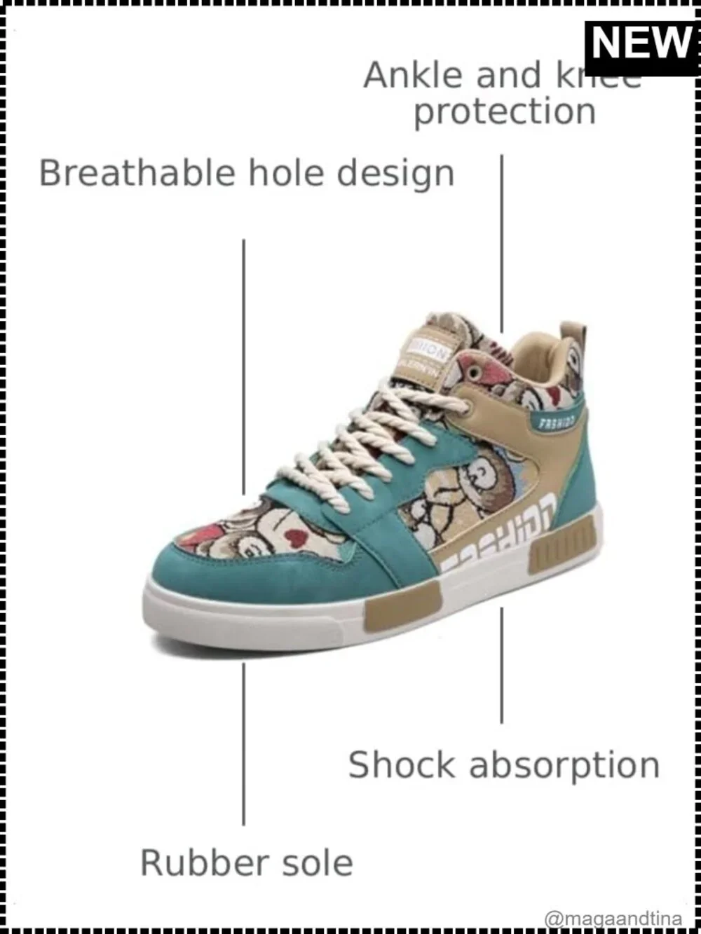Men's High Top PU Skateboarding Sneakers Lace-Up Athletic Shoes